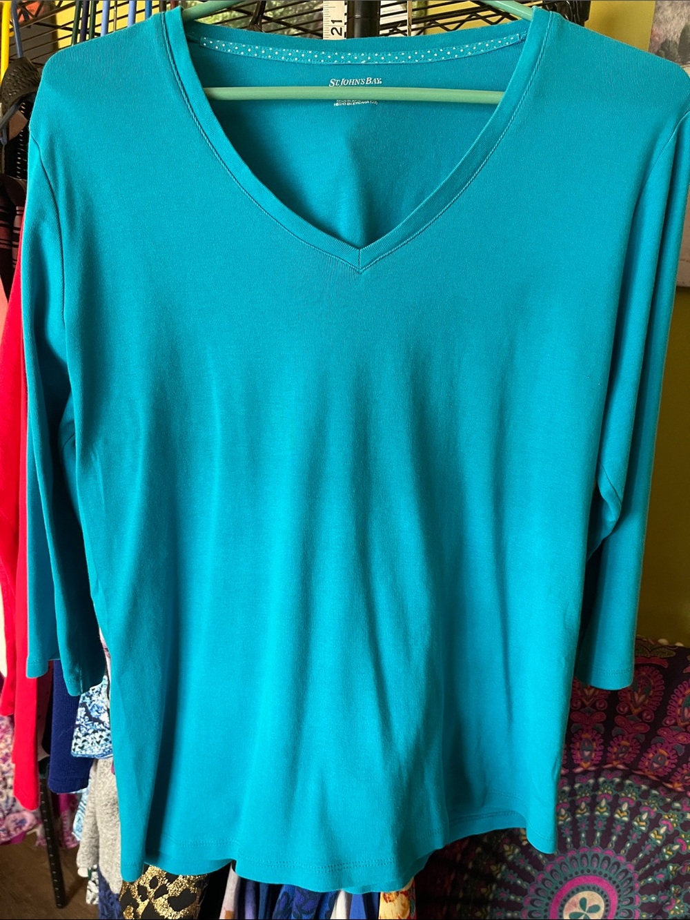 St. John's Bay Turquoise V-Neck Long Sleeve Top
